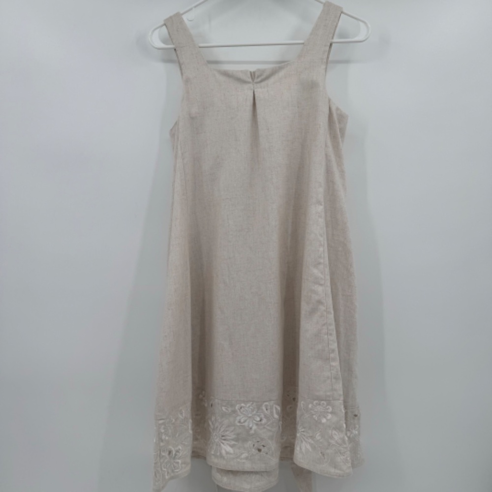 Ranna Gill Dress Women XS Beige Sleeveless Eyelet Boho Coquette Pleated Fairy - Picture 4 of 10